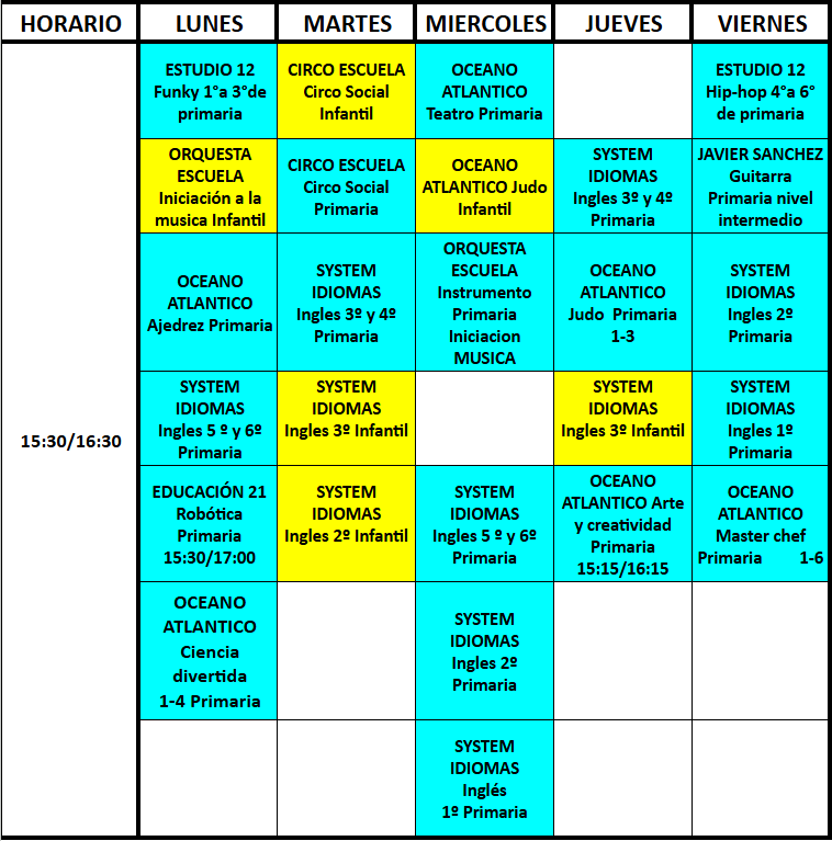 Cuadrante extraescolares 25-26 1530