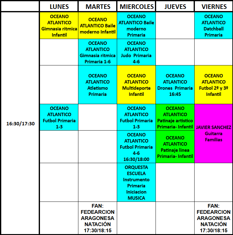 Cuadrante extraescolares 25-26 1630